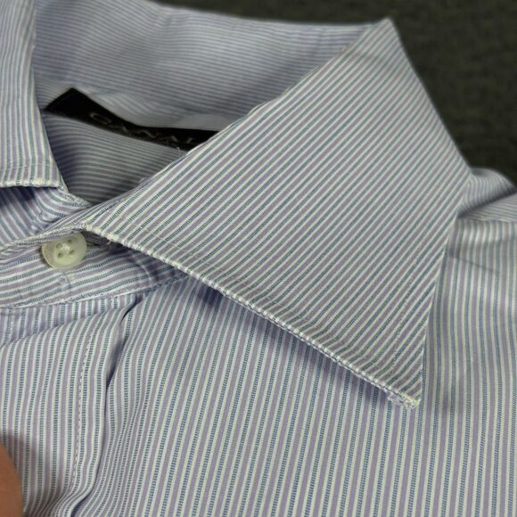 Canali Shirt Mens 16.5 Purple Striped Dress Shirt Spread Collar Made in Italy - Picture 6 of 13